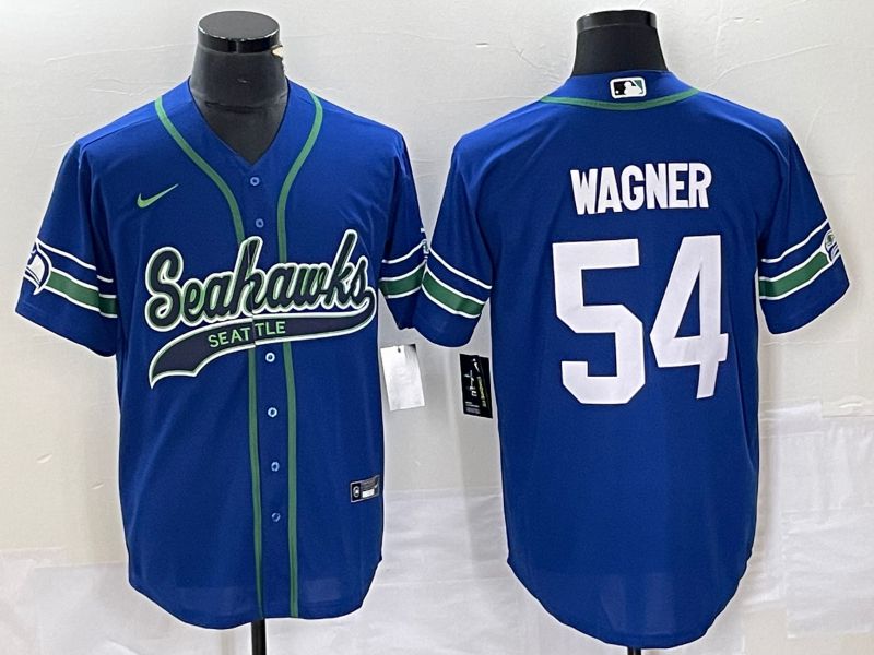 Men Seattle Seahawks #54 Wagner Blue Co Branding Nike Game NFL Jersey style 1